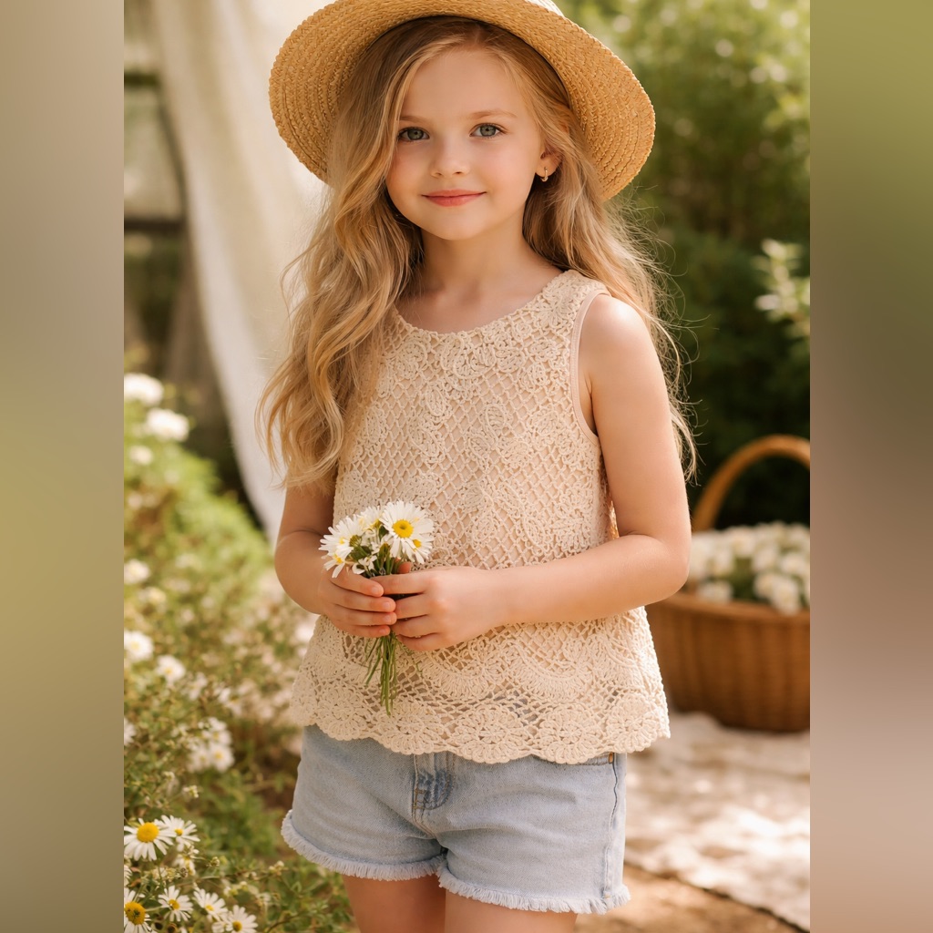 Zara Kids Beige Crochet Lace Tank Top Size 8 Boho Cottagecore Sleeveless Overlay